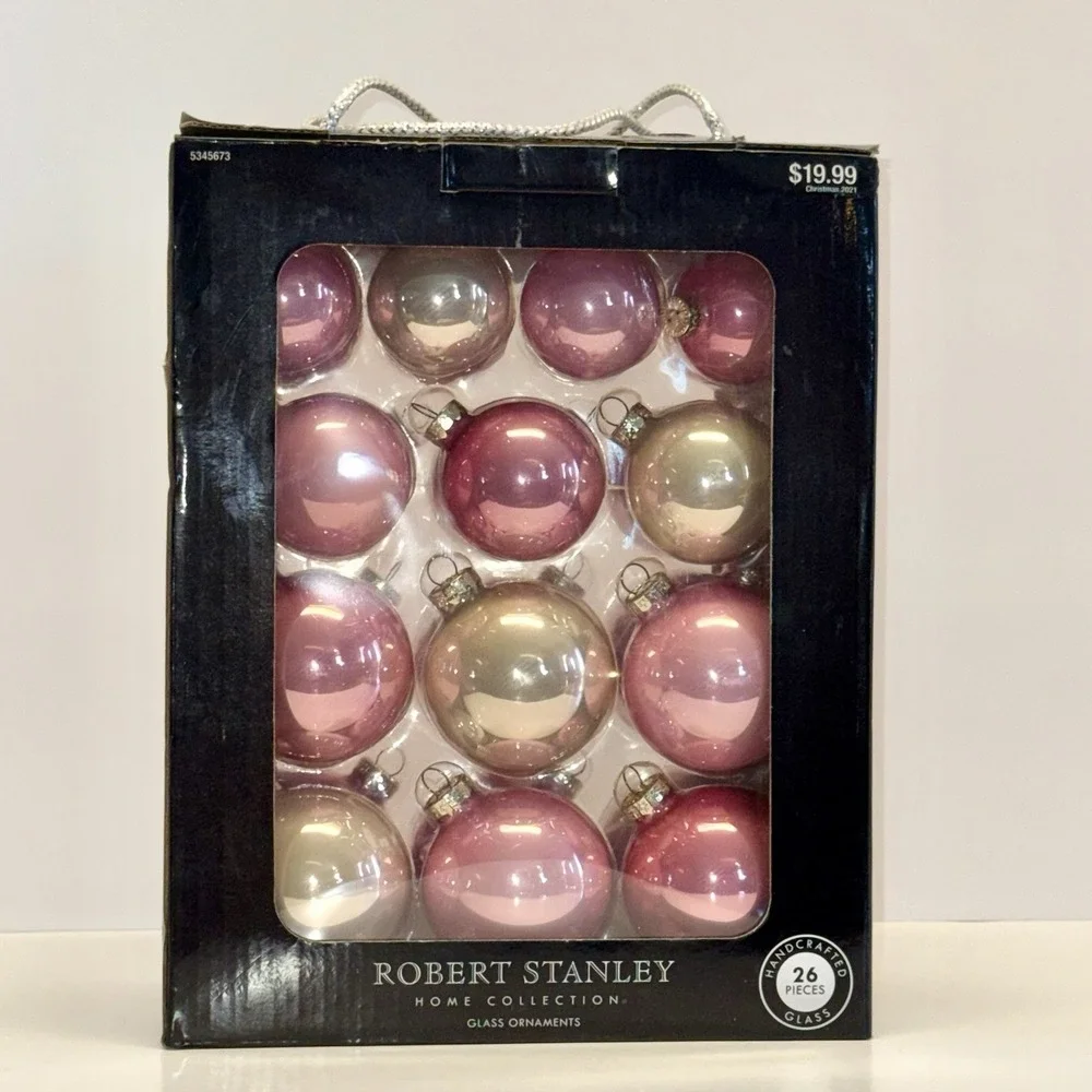Pink Glass Christmas Ornaments By Robert‎ Stanley Home Collection 26pc NIB